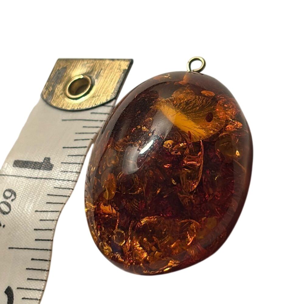 Vintage Lithuanian Baltic Amber Oval Pendant Cognac Honey Amber